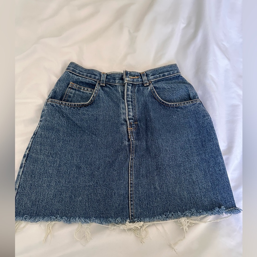Vintage Denim Frayed Mini Skirt